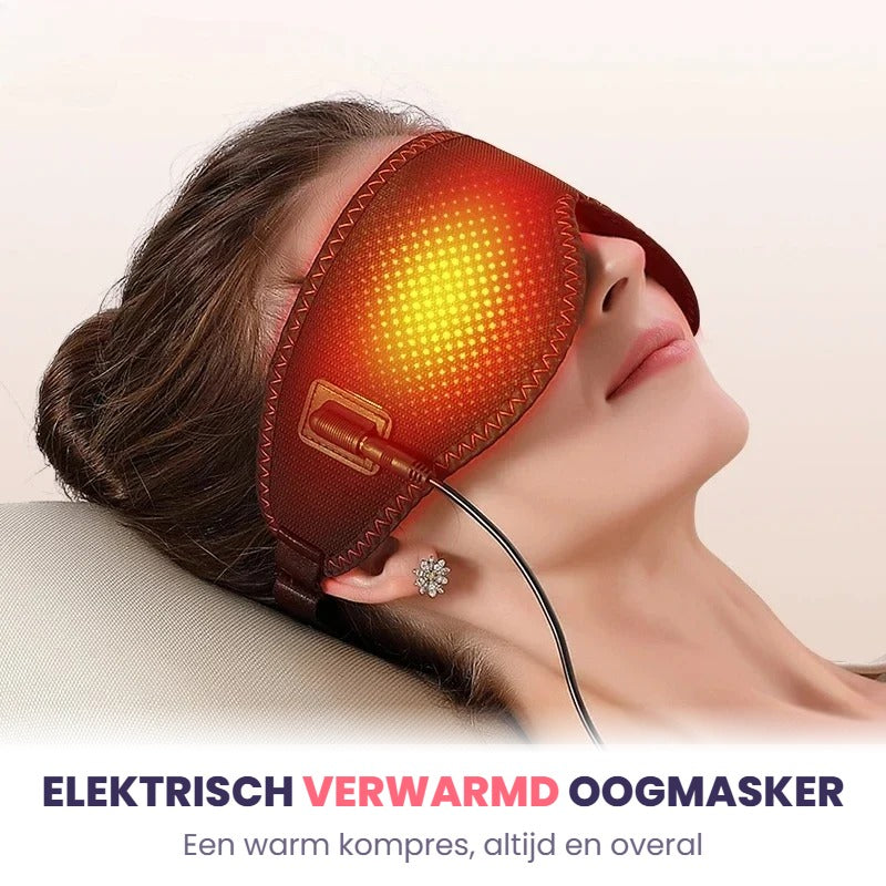 Vrouw ontspant met het Vayloro Rest elektrisch verwarmd oogmasker